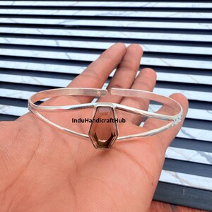 Klarer Rauchquarz Sarg Armreif, 925 Sterling Silber Kristall Manschette Armband, handgemachter geometrischer Edelstein Schmuck, Minimalistisches Geschenk für sie,