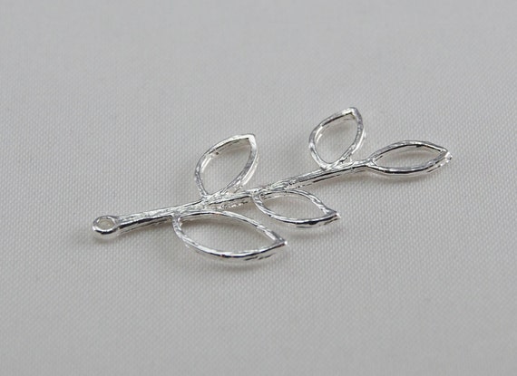 Twig Branch Leaf Charm Pendant Connector Silver Plated 40x20mm 2pcs.
