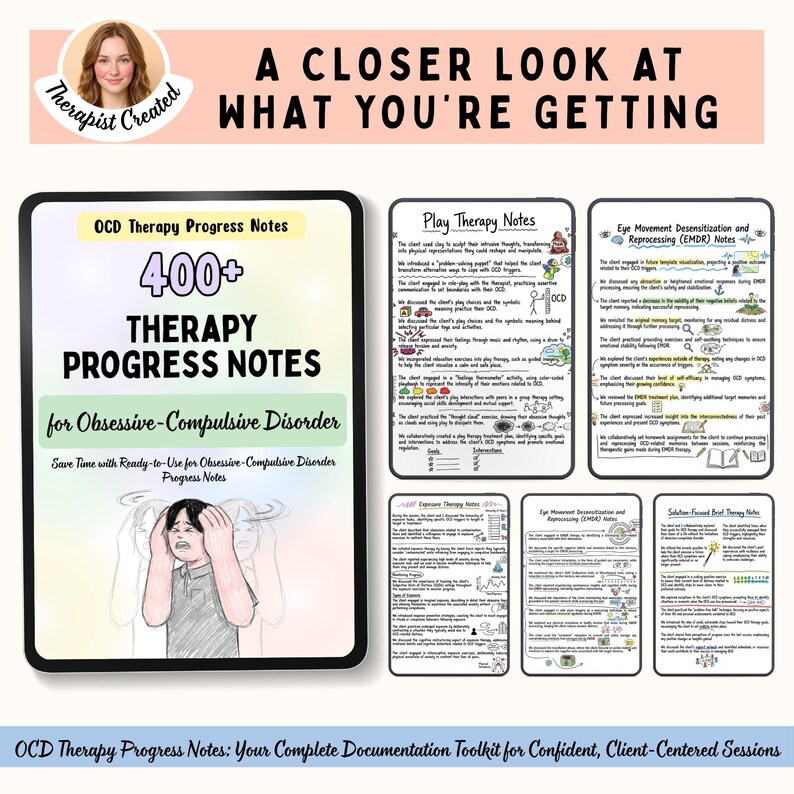 OCD Progress Notes, Therapy Documentation for CBT DBT Exposure Response Prevention Session Notes, Counselors and Psychologists image 2