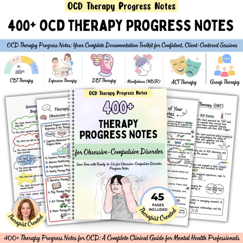 OCD Progress Notes, Therapy Documentation for CBT DBT Exposure Response Prevention Session Notes, Counselors and Psychologists image 1
