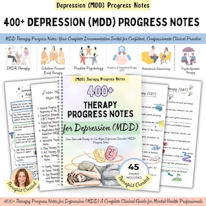 400+ Depression MDD Progress Notes, CBT DBT Emdr Psychodynamic Therapy, Ready Use Clinical Session Notes for Therapists Private Practice