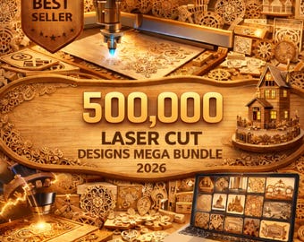 Pakiet ponad 500 000 projektów wycinanych laserowo (pliki SVG, DXF, AI, PDF – do pobrania w wersji cyfrowej)