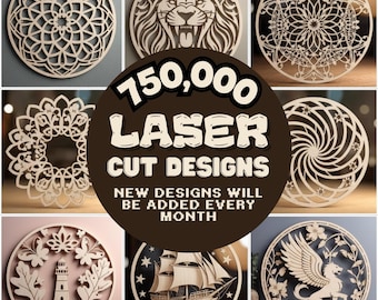 Pakiet ponad 750 000 projektów wycinanych laserowo (pliki SVG, DXF, AI, PDF – do pobrania w wersji cyfrowej)