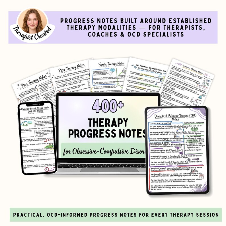 OCD Progress Notes, Therapy Documentation for CBT DBT Exposure Response Prevention Session Notes, Counselors and Psychologists image 6