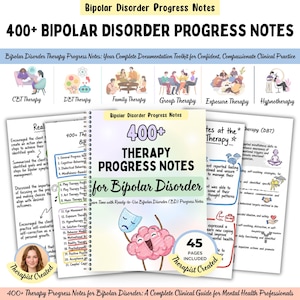400 Bipolar Disorder Progress Notes, CBT DBT Therapy Documentation Phrases, Therapist Clinical Note, Mental Health Counselor Statements