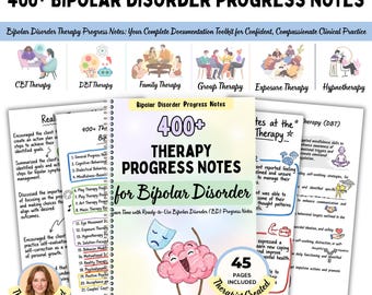 400 Bipolar Disorder Progress Notes, CBT DBT Therapy Documentation Phrases, Therapist Clinical Note, Mental Health Counselor Statements