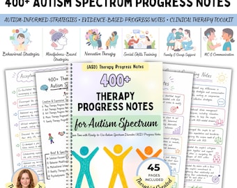 400+ ASD Therapy Progress Notes: CBT DBT Act Clinical Notes Treatment Plan Therapist Workbook Counseling Notes Social Skills Emotion Tool