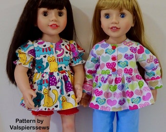 2052 and 2053 Pyjamas Combo Valspierssews 20" Doll Clothes Pattern, Easy to Sew, Lots of Variations