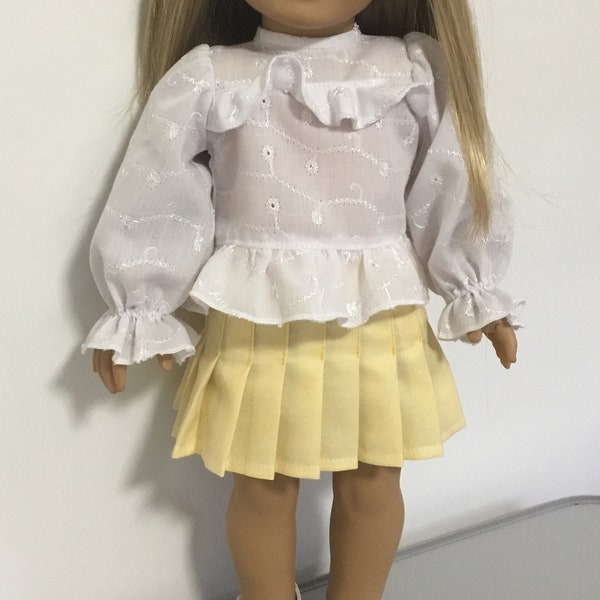 Knife pleated skirt with elastic waist, Top stitching feature to hips, Fits popular 18" Dolls , Valspierssews Doll Clothes Pattern