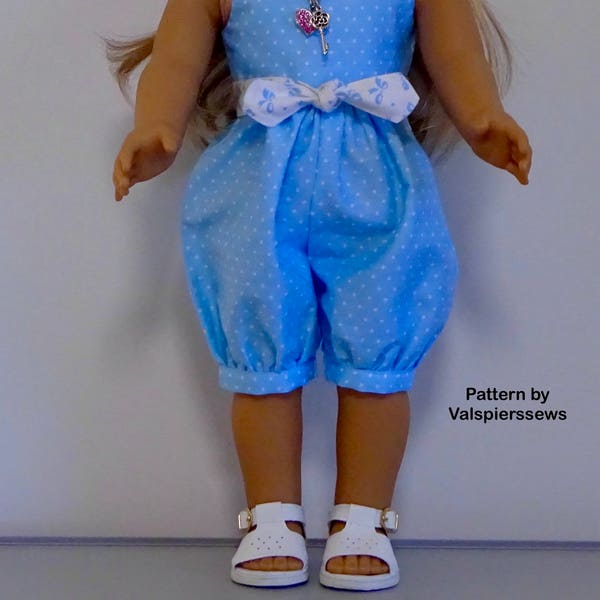 1863 Rompers, Fits Popular 18" Dolls, Sweetheart Neckline 4 Different Length Pants, Valspierssews Doll Clothes Pattern,