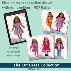 1804 The 18" Dress Combo, Lined Bodice, Different sleeves, collars, and lengths, excluding trousers, Fits Popular 18" Dolls