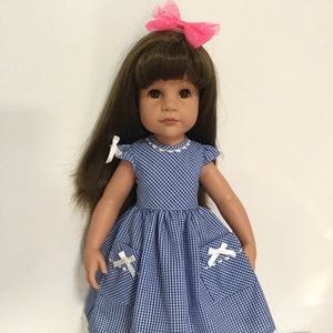 Gingham Midi Dress, Butterfly sleeves, Fits the Gotz Hannah doll, Valspierssews doll clothes pattern