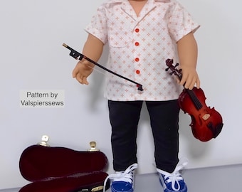 1880 Open Neck Shirt for Boy Dolls, Tailored Masculine easy Fit, Valspierssews Doll Clothes Pattern, Fits popular 18" dolls