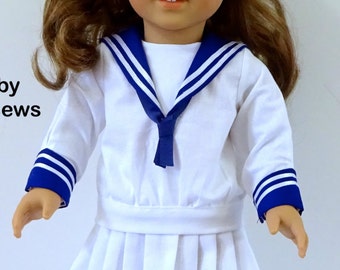 1841, Vintage Sailor Suit, V-neck with dicky, Pleated Skirt, Valspierssews 18" doll clothes Pattern, Fits popular 18" Dolls, PDF Download