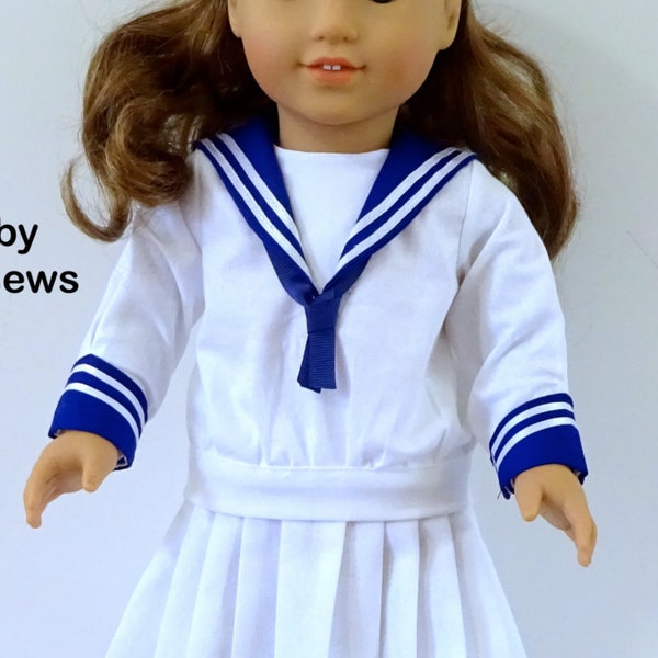 1841, Vintage Sailor Suit, V-neck with dicky, Pleated Skirt, Valspierssews 18" doll clothes Pattern, Fits popular 18" Dolls, PDF Download