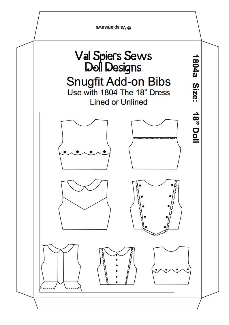 1804a Add-on Bibs, Use with 1804 The 18Dress, Valspierssews Doll Clothes Pattern, Fits Popular 18 Dolls image 8