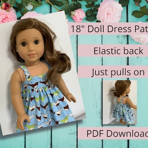 18 doll clothes pattern, 20 doll and 17 baby doll, Summer dress with elastic straps, by Valspierssews, PDF Instant Download image 1