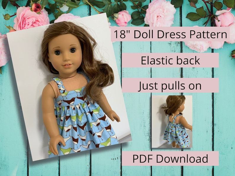 18 doll clothes pattern, 20 doll and 17 baby doll, Summer dress with elastic straps, by Valspierssews, PDF Instant Download image 1