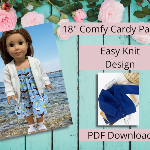 18" doll clothes pattern, Slouchy cardigan, easy knit sewing,  by Valspierssews, PDF Instant Download