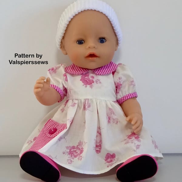 Baby Doll Dress, Fits popular 17" baby dolls, Easy to Sew, Valspierssews Doll Clothes Pattern