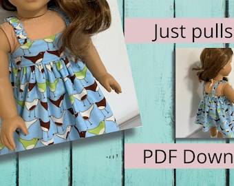 18" doll clothes pattern, 20" doll and 17" baby doll, Summer dress with elastic straps, by Valspierssews, PDF Instant Download