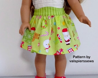 Doll Apron, Curved waist band, tie sash, Fits Popular 18" Dolls, Valspierssews doll clothes pattern