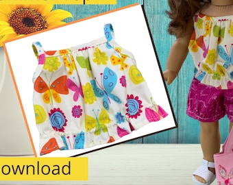Wzór na ubranka dla lalek 18", Strappy Summer Top, Zawiera stronę do kolorowania, autorstwa Valspierssews, PDF do natychmiastowego pobrania