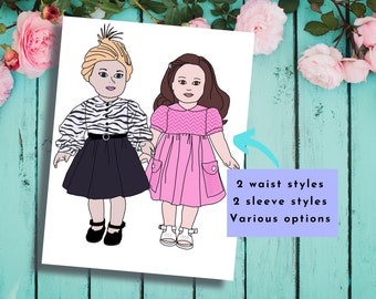 1804 The 18" Dress Combo, Lined Bodice, Different sleeves, collars, and lengths, excluding trousers, Fits Popular 18" Dolls