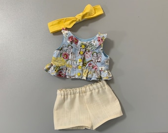 18" Doll Summer Outfit 1, Ruffle blouse, play shorts and headband, Fits popular 18" dolls, Pattern by Valspierssews, PDF Instant Download