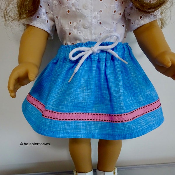 18" Doll Clothes skirt, Gathered skirt with a sewn on waist band casing, Fits Popular 18" Dolls, Valspierssews doll clothes pattern