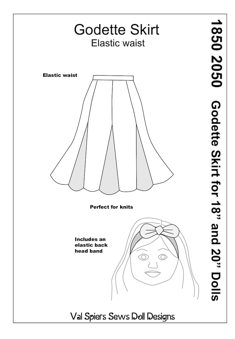 1850 / 2050, Fashionable Godette Skirt, Includes bow Headband, Easy to make, Step by step instructions, Fits popular 18 and 20 Dolls, image 10