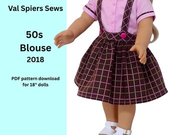50s Doll Blouse Pattern for popular 18" Dolls (PDF Download),