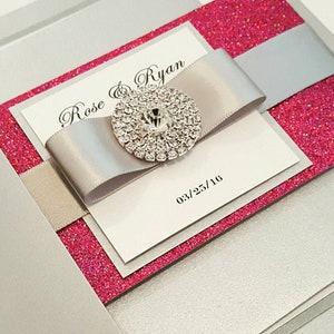Fuchsia Glamorous Bling Wedding Invitation l Sparkling Jewel Monogram | Elegant Formal Invite l USA Made