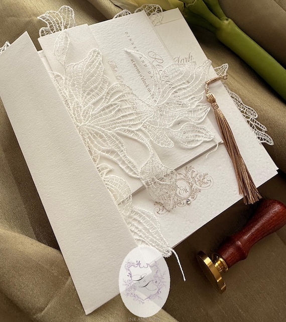 Venice Lace Wedding Invitation Suite | Romantic Lace Wedding Invitation | Vintage Elegant Invite with Appliqué