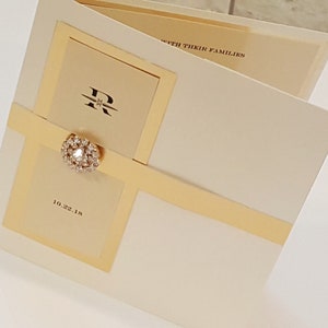 Elegant New York Gold Mirror Wedding Invitation Suite | Ivory Card with Jewel & RSVP | USA Made l  Ships Worldwide