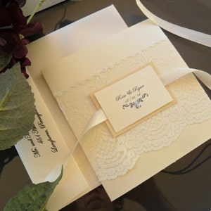 Ivory Lace Pocketfold Wedding Invitation – Romantic Suite with RSVP – Bilingual Option Available - USA Made - Ships Worldwide