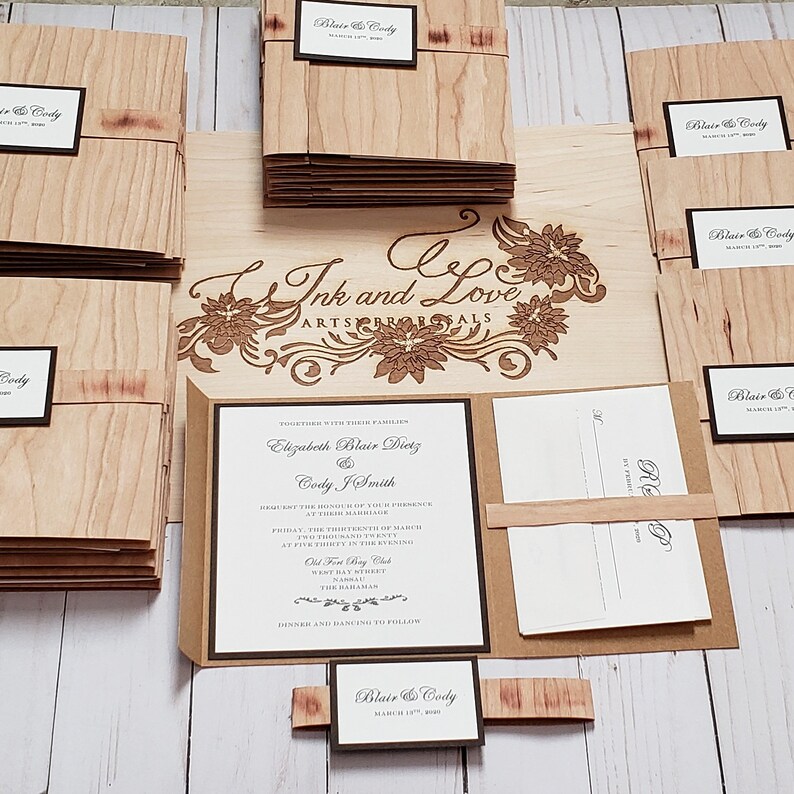 Rustic Wooden Wedding Invitation / Real wood Stationary