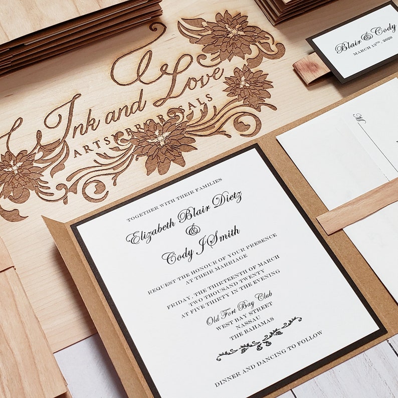 Rustic Wooden Wedding Invitation / Real wood Stationary