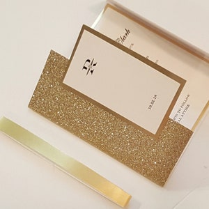 Gold Mirror Wedding Invitation | 24k Look Gated Suite | Elegant Monogram | Gold Foil Luxury Card | Bilingual Option l USA Made