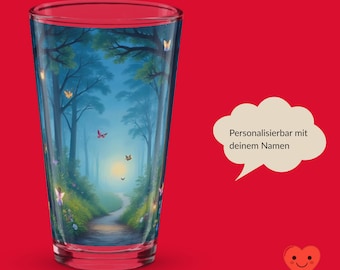 Vaso de pinta con diseño de bosque de cuento de hadas místico: Bosque mágico nocturno con hadas y luces brillantes | Vaso de alta calidad de 473 ml