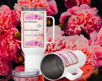 Taza de viaje con cita y asa | Taza única y elegante | Taza de viaje para café | Idea de regalo para mujeres, hombres y niños