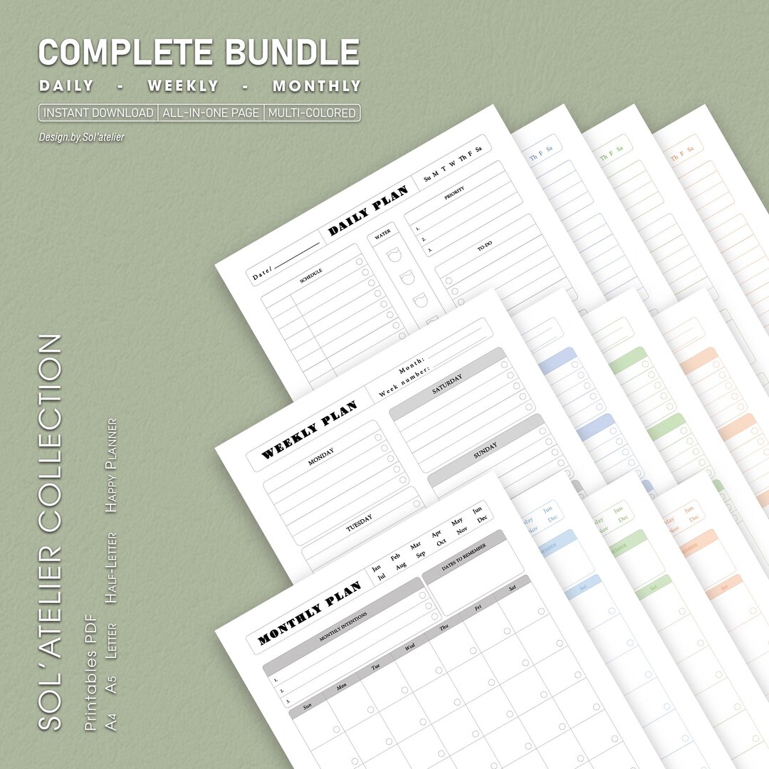 4 Colors Minimalist Planner Complete Bundle – Daily - Weekly - Monthly ...