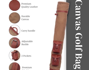 Leather Canvas Golf Bag, Sunday Carrier, Multiple Pockets, Vintage Style