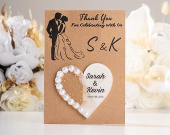 Personalized Pearl Heart Wedding Magnet: Luxury Bridal Guest Gift