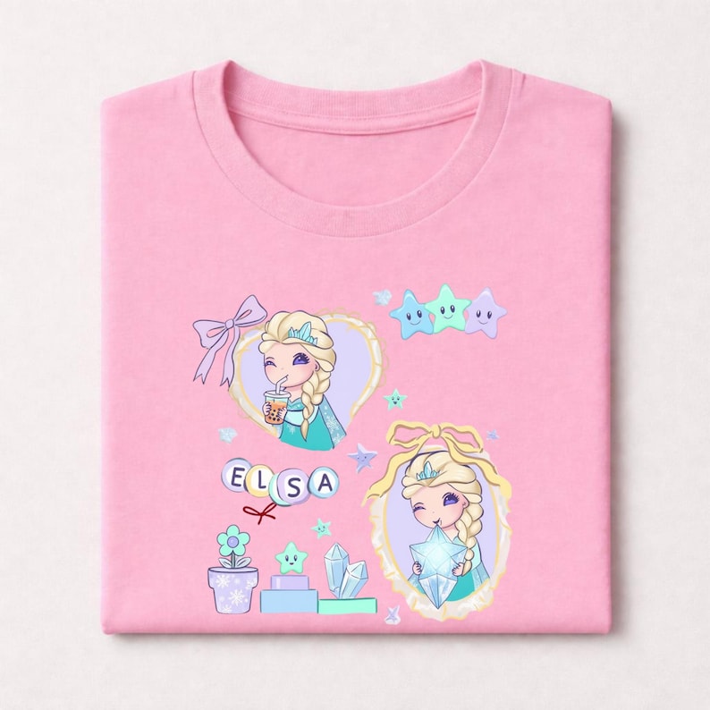 Coquette Bows Watercolor Disney Frozen Shirt, Elsa Princess Tee, Elsa Coquette Shirt, Magic Kingdom Disneyland Family Trip, Princess Shirt image 1