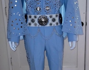 Elvis Presley Blue Jumpsuit, Rhinestone Stage Costume, Vegas Tribute Artist Outfit