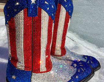 Kowbojskie buty American Eagle z kryształkami – kryształowe gwiazdy i paski w stylu western