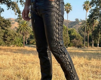 Men’s Lace-Up Leather Pants - Handmade Western Style Trousers For Men