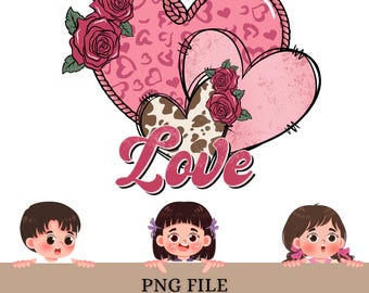 Valentines Heart PNG | Leopard Love Design | Rose Clipart | Sublimation T Shirt Graphic Download