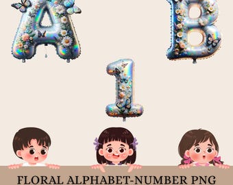 Floral Alphabet PNG – Botanical Letters, Numbers, Symbols (Digital Download)
